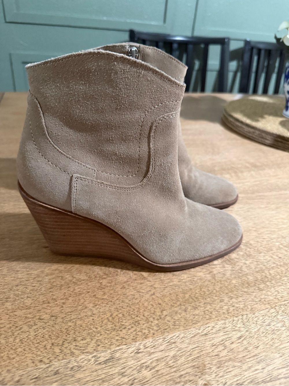 Lucky Brand Taupe Suede Wedge Ankle Booties